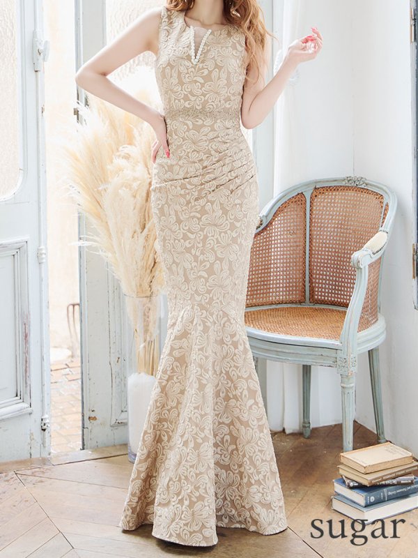 画像17: 【UNA VALERIE / ウナヴァレリェ】  フラワー/ ジャガード/ パール付き/ ノースリーブ/ マーメイド/ ロングドレス/ キャバドレス long[OF05]