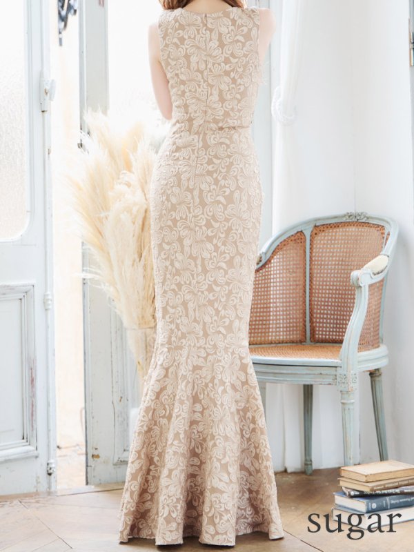 画像18: 【UNA VALERIE / ウナヴァレリェ】  フラワー/ ジャガード/ パール付き/ ノースリーブ/ マーメイド/ ロングドレス/ キャバドレス long[OF05]