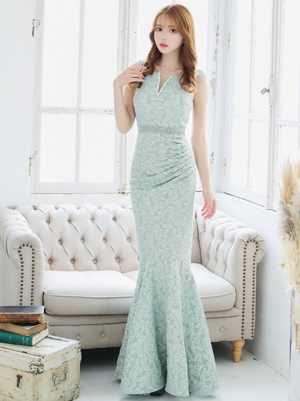 画像3: 【UNA VALERIE / ウナヴァレリェ】  フラワー/ ジャガード/ パール付き/ ノースリーブ/ マーメイド/ ロングドレス/ キャバドレス long[OF05]