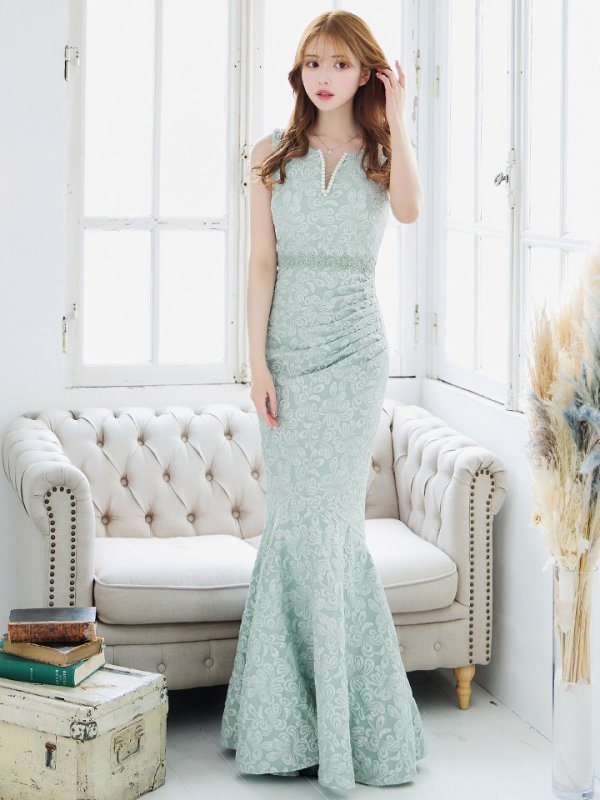 画像4: 【UNA VALERIE / ウナヴァレリェ】  フラワー/ ジャガード/ パール付き/ ノースリーブ/ マーメイド/ ロングドレス/ キャバドレス long[OF05]