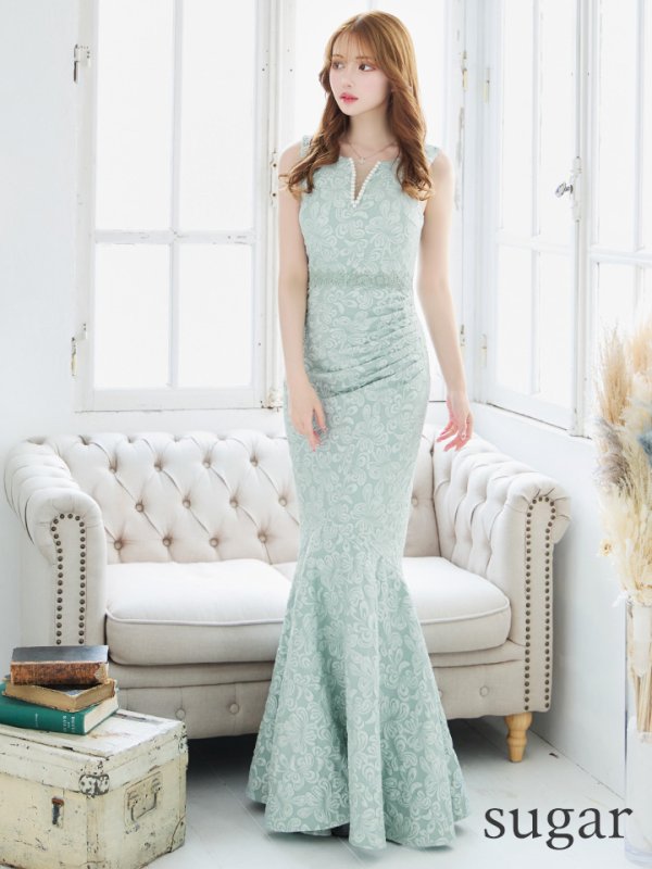 画像7: 【UNA VALERIE / ウナヴァレリェ】  フラワー/ ジャガード/ パール付き/ ノースリーブ/ マーメイド/ ロングドレス/ キャバドレス long[OF05]