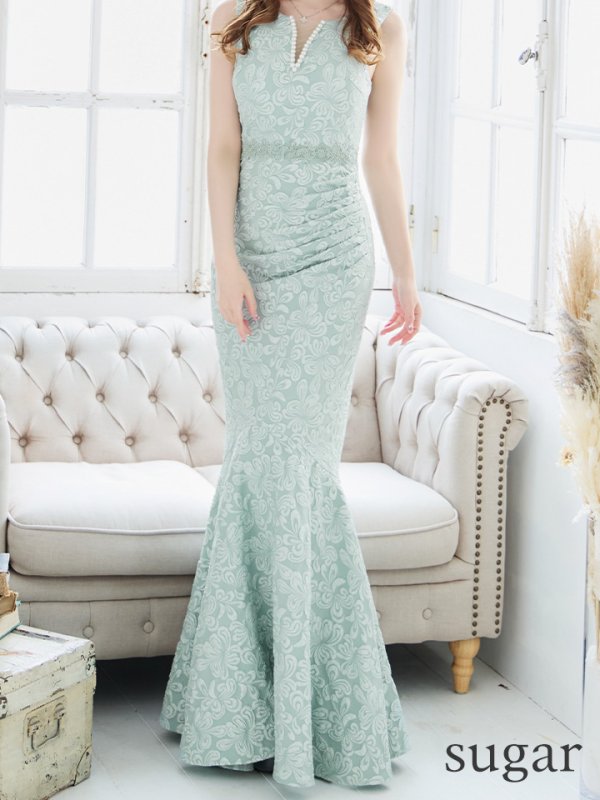 画像8: 【UNA VALERIE / ウナヴァレリェ】  フラワー/ ジャガード/ パール付き/ ノースリーブ/ マーメイド/ ロングドレス/ キャバドレス long[OF05]