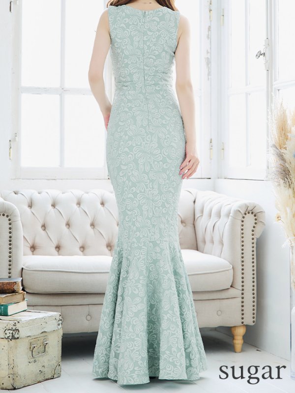 画像9: 【UNA VALERIE / ウナヴァレリェ】  フラワー/ ジャガード/ パール付き/ ノースリーブ/ マーメイド/ ロングドレス/ キャバドレス long[OF05]