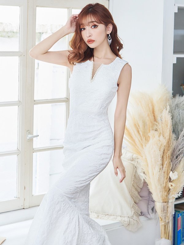 画像21: 【UNA VALERIE / ウナヴァレリェ】  フラワー/ ジャガード/ パール付き/ ノースリーブ/ マーメイド/ ロングドレス/ キャバドレス long[OF05]