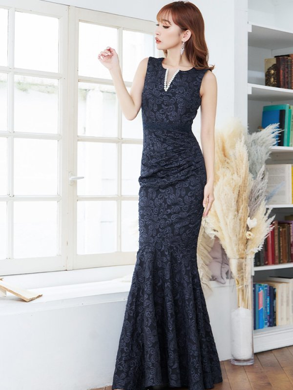 画像31: 【UNA VALERIE / ウナヴァレリェ】  フラワー/ ジャガード/ パール付き/ ノースリーブ/ マーメイド/ ロングドレス/ キャバドレス long[OF05]