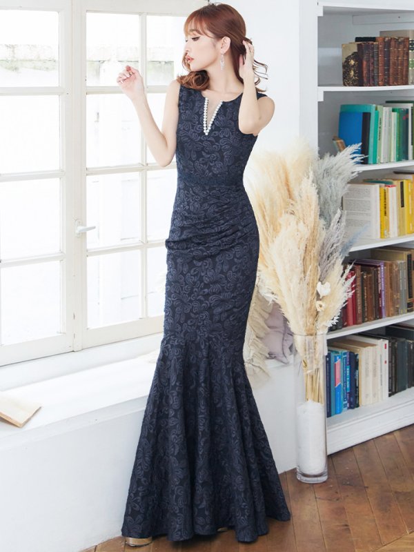 画像33: 【UNA VALERIE / ウナヴァレリェ】  フラワー/ ジャガード/ パール付き/ ノースリーブ/ マーメイド/ ロングドレス/ キャバドレス long[OF05]