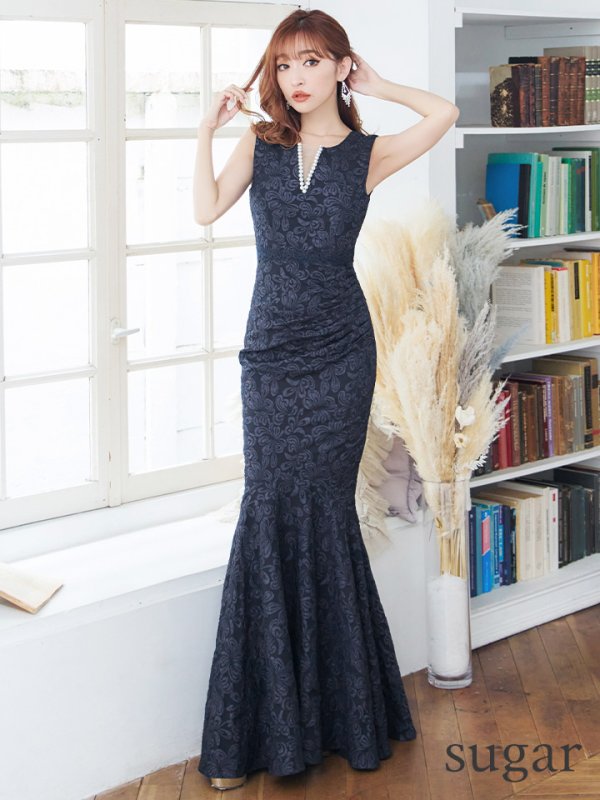 画像34: 【UNA VALERIE / ウナヴァレリェ】  フラワー/ ジャガード/ パール付き/ ノースリーブ/ マーメイド/ ロングドレス/ キャバドレス long[OF05]