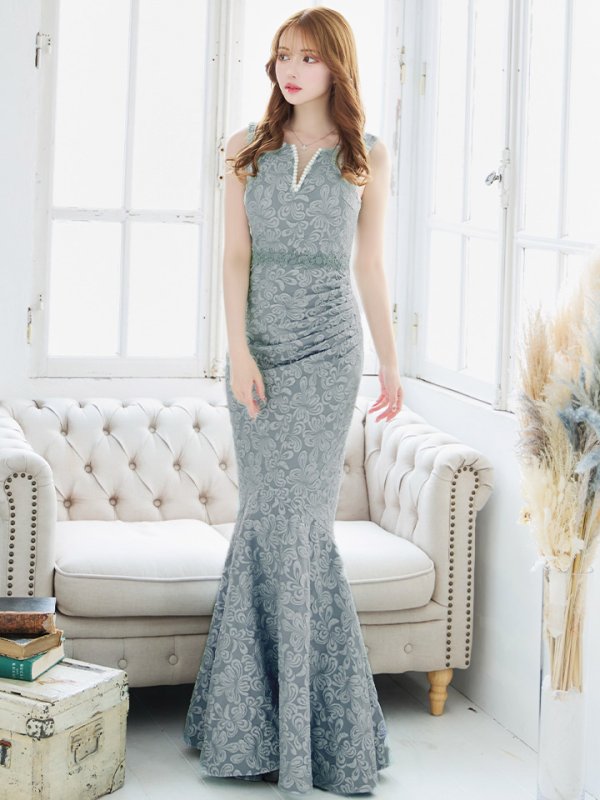 画像42: 【UNA VALERIE / ウナヴァレリェ】  フラワー/ ジャガード/ パール付き/ ノースリーブ/ マーメイド/ ロングドレス/ キャバドレス long[OF05]