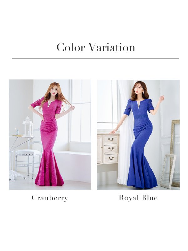 画像49: XLサイズあり【UNA VALERIE / ウナヴァレリェ】  総レース/ パール付き/ 袖あり/ 半袖/ マーメイド/ ロングドレス/ キャバドレス[OF05]