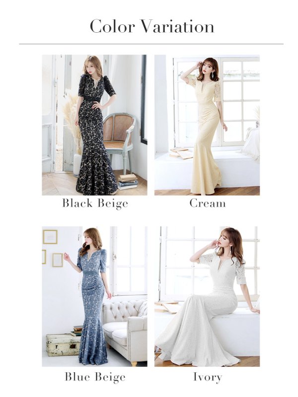 画像50: XLサイズあり【UNA VALERIE / ウナヴァレリェ】  総レース/ パール付き/ 袖あり/ 半袖/ マーメイド/ ロングドレス/ キャバドレス[OF05]