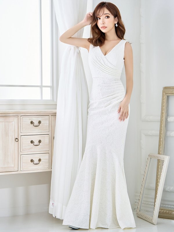 画像23: Lサイズあり【UNA VALERIE / ウナヴァレリェ】マーメイド/ 総レース/ Vネック/ ノースリーブ/ タック/ ロングドレス/ キャバドレス[OF05]