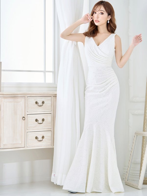 画像24: Lサイズあり【UNA VALERIE / ウナヴァレリェ】マーメイド/ 総レース/ Vネック/ ノースリーブ/ タック/ ロングドレス/ キャバドレス[OF05]