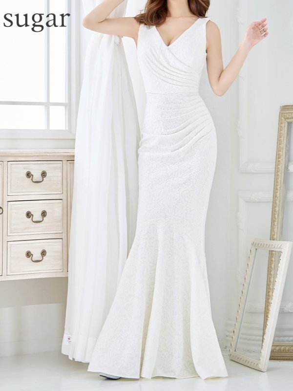 画像26: Lサイズあり【UNA VALERIE / ウナヴァレリェ】マーメイド/ 総レース/ Vネック/ ノースリーブ/ タック/ ロングドレス/ キャバドレス[OF05]