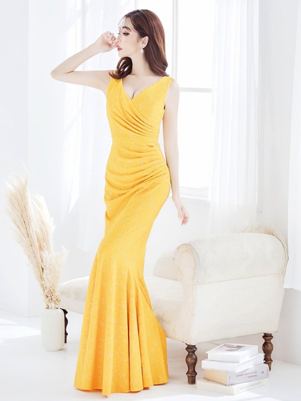 画像31: Lサイズあり【UNA VALERIE / ウナヴァレリェ】マーメイド/ 総レース/ Vネック/ ノースリーブ/ タック/ ロングドレス/ キャバドレス[OF05]