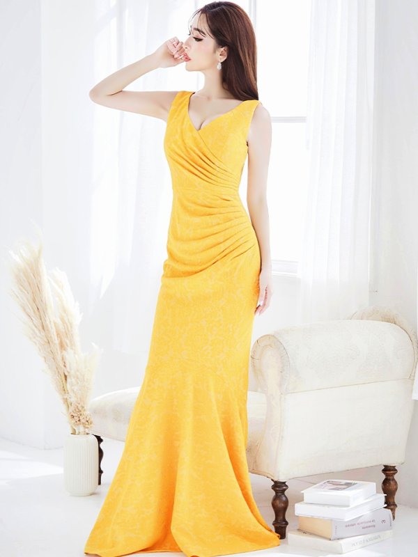 画像33: Lサイズあり【UNA VALERIE / ウナヴァレリェ】マーメイド/ 総レース/ Vネック/ ノースリーブ/ タック/ ロングドレス/ キャバドレス[OF05]