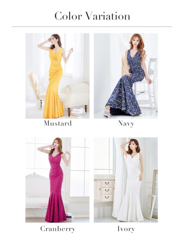 画像37: Lサイズあり【UNA VALERIE / ウナヴァレリェ】マーメイド/ 総レース/ Vネック/ ノースリーブ/ タック/ ロングドレス/ キャバドレス[OF05]