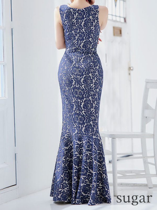 画像9: Lサイズあり【UNA VALERIE / ウナヴァレリェ】マーメイド/ 総レース/ Vネック/ ノースリーブ/ タック/ ロングドレス/ キャバドレス[OF05]