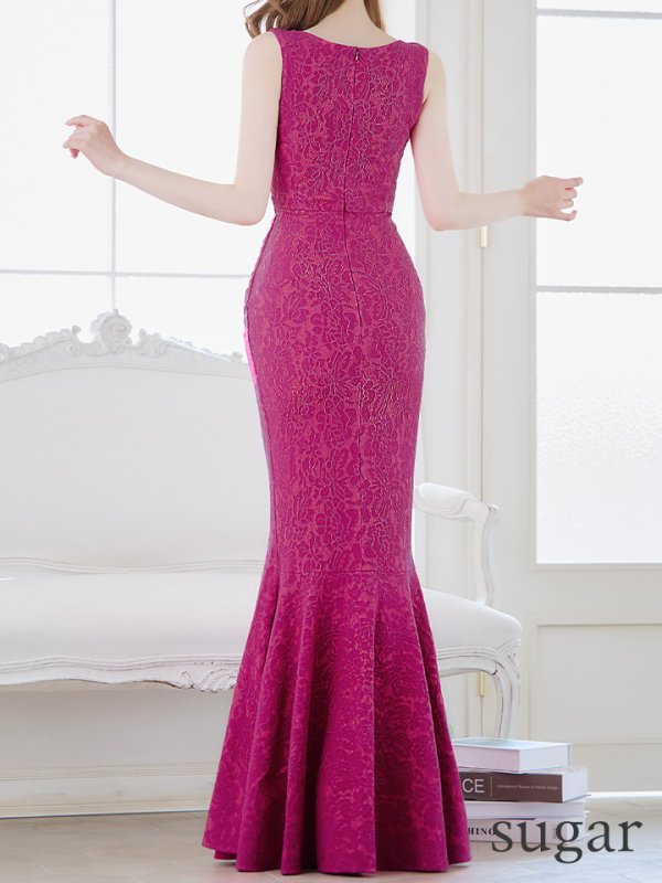 画像18: Lサイズあり【UNA VALERIE / ウナヴァレリェ】マーメイド/ 総レース/ Vネック/ ノースリーブ/ タック/ ロングドレス/ キャバドレス[OF05]