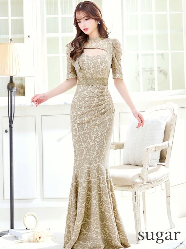 画像43: Lサイズあり【UNA VALERIE / ウナヴァレリェ】  総レース/ バストカットアウト/ 袖あり/ 半袖/ マーメイド/ ロングドレス/ キャバドレス long[OF05]