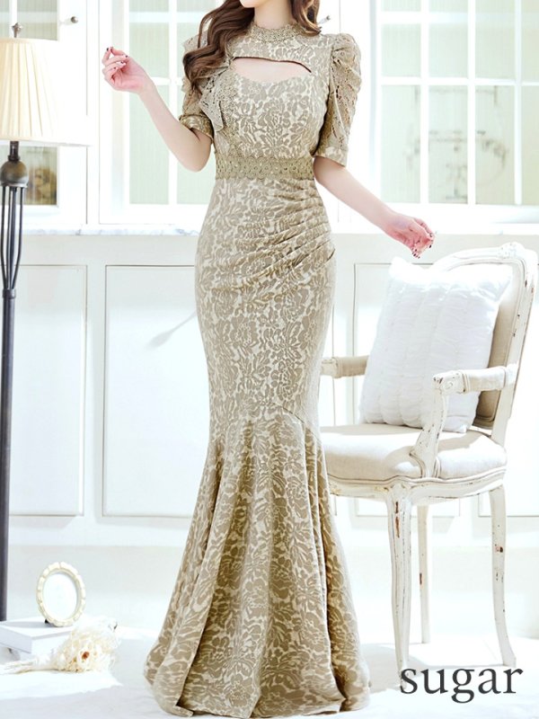 画像44: Lサイズあり【UNA VALERIE / ウナヴァレリェ】  総レース/ バストカットアウト/ 袖あり/ 半袖/ マーメイド/ ロングドレス/ キャバドレス long[OF05]