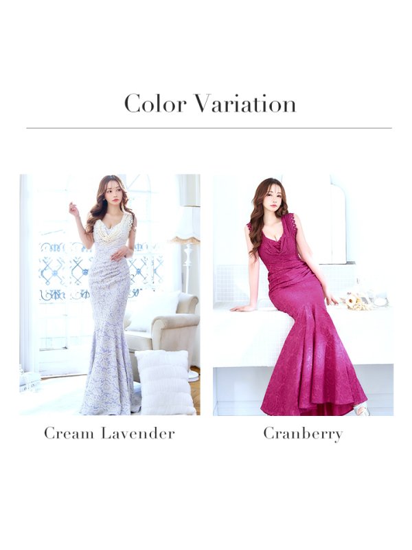 画像49: 【UNA VALERIE / ウナヴァレリェ】 フラワーレース / ドレープ/ ウエストタック/ ノースリーブ/ マーメイド/ ロングドレス/ キャバドレス long[OF05]