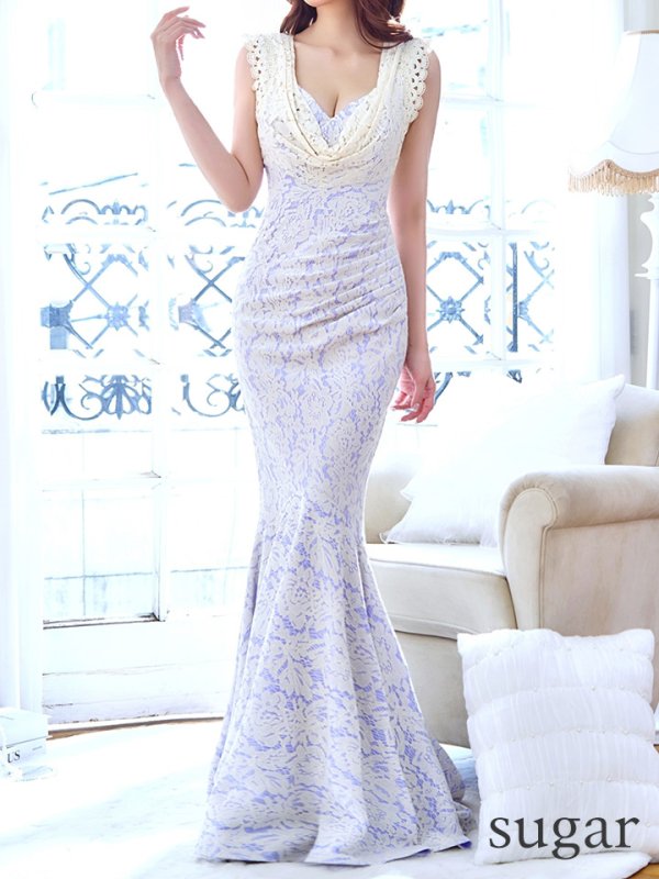 画像18: 【UNA VALERIE / ウナヴァレリェ】 フラワーレース / ドレープ/ ウエストタック/ ノースリーブ/ マーメイド/ ロングドレス/ キャバドレス long[OF05]