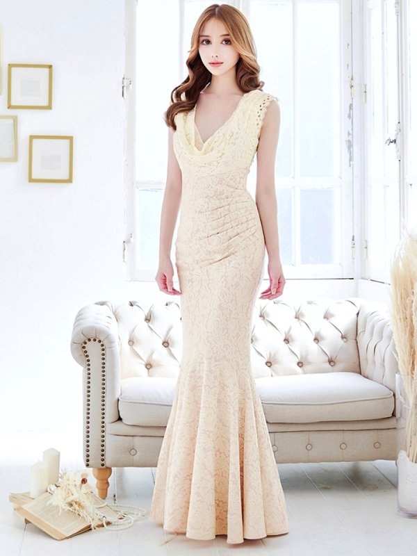 画像29: 【UNA VALERIE / ウナヴァレリェ】 フラワーレース / ドレープ/ ウエストタック/ ノースリーブ/ マーメイド/ ロングドレス/ キャバドレス long[OF05]