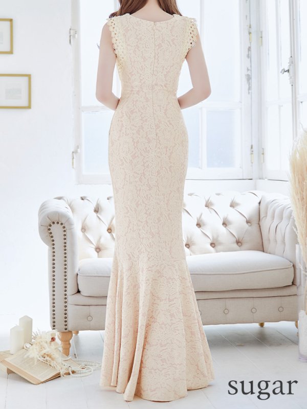 画像34: 【UNA VALERIE / ウナヴァレリェ】 フラワーレース / ドレープ/ ウエストタック/ ノースリーブ/ マーメイド/ ロングドレス/ キャバドレス long[OF05]