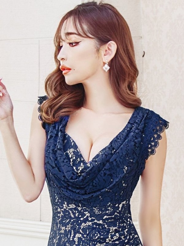 画像38: 【UNA VALERIE / ウナヴァレリェ】 フラワーレース / ドレープ/ ウエストタック/ ノースリーブ/ マーメイド/ ロングドレス/ キャバドレス long[OF05]