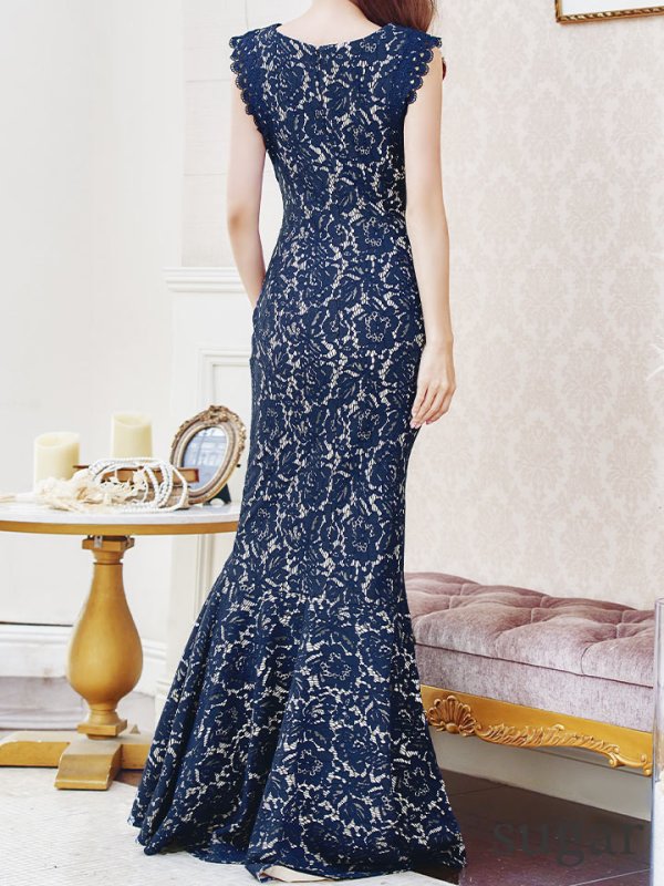 画像41: 【UNA VALERIE / ウナヴァレリェ】 フラワーレース / ドレープ/ ウエストタック/ ノースリーブ/ マーメイド/ ロングドレス/ キャバドレス long[OF05]