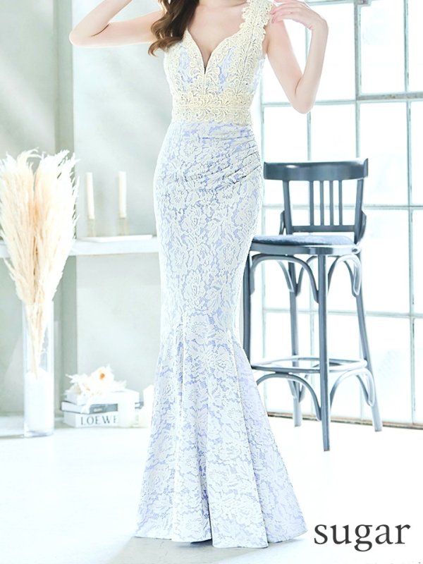 画像7: Lサイズあり【UNA VALERIE / ウナヴァレリェ】 フラワーレース/ ノースリーブ/ サイドタック/ マーメイド/ ロングドレス/ キャバドレス long[OF05]