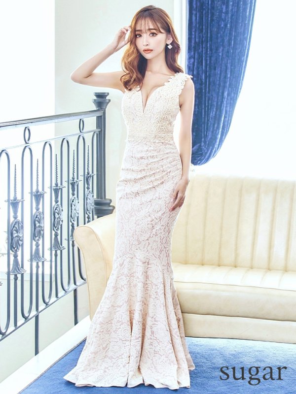 画像13: Lサイズあり【UNA VALERIE / ウナヴァレリェ】 フラワーレース/ ノースリーブ/ サイドタック/ マーメイド/ ロングドレス/ キャバドレス long[OF05]