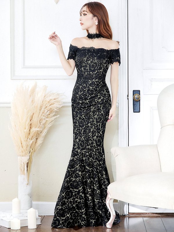 画像24: Lサイズあり【UNA VALERIE / ウナヴァレリェ】マーメイド/ 総レース/ オフショル/ チョーカー/ ロングドレス/ キャバドレス[OF05]