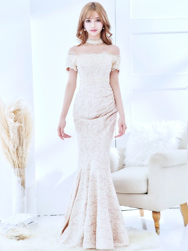 画像21: Lサイズあり【UNA VALERIE / ウナヴァレリェ】マーメイド/ 総レース/ オフショル/ チョーカー/ ロングドレス/ キャバドレス[OF05]