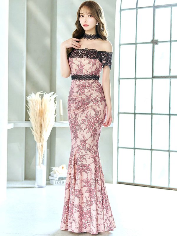 画像21: 【UNA VALERIE / ウナヴァレリェ】 マーメイド/ レース/ フラワー/ ウエストタック/ オフショルダー/ ロングドレス/ キャバドレス long[OF05]