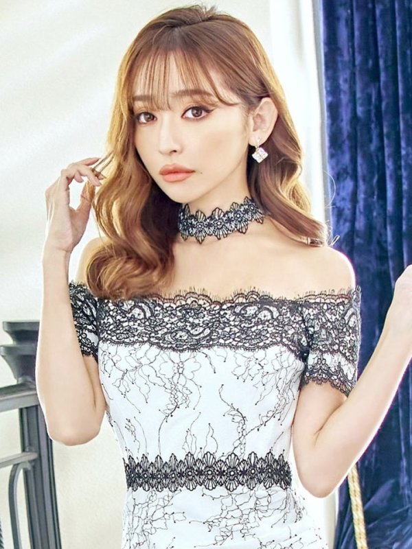 画像5: 【UNA VALERIE / ウナヴァレリェ】 マーメイド/ レース/ フラワー/ ウエストタック/ オフショルダー/ ロングドレス/ キャバドレス long[OF05]