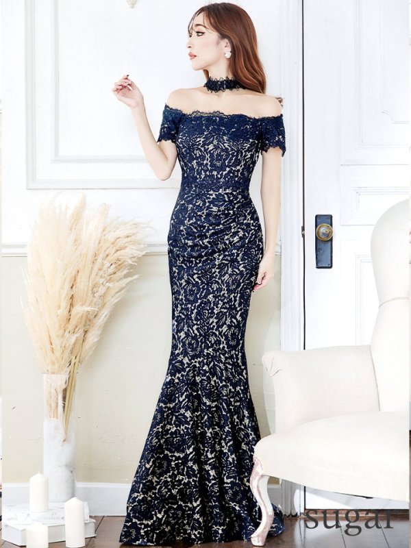 画像16: Lサイズあり【UNA VALERIE / ウナヴァレリェ】マーメイド/ 総レース/ オフショル/ チョーカー/ ロングドレス/ キャバドレス[OF05]