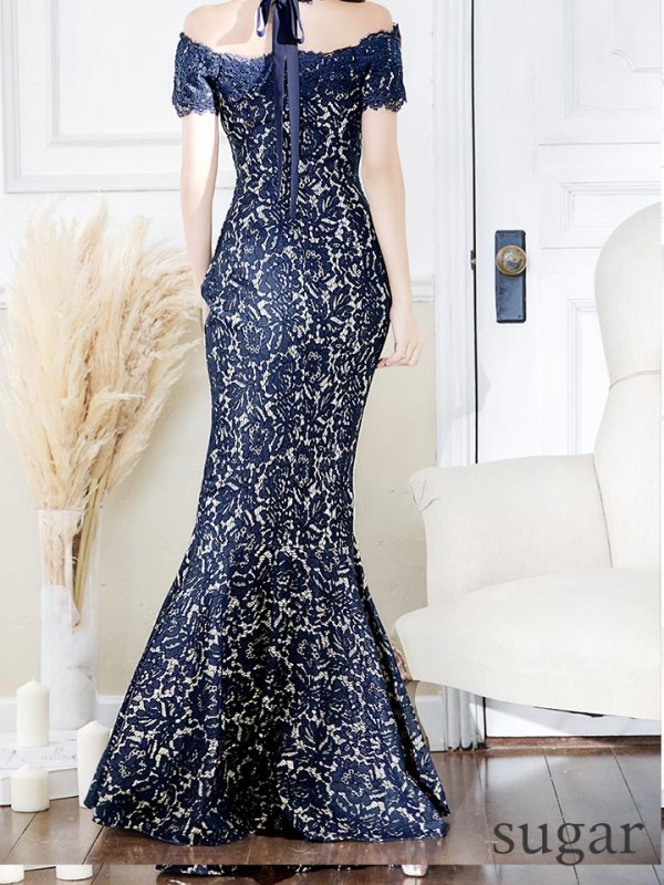 画像18: Lサイズあり【UNA VALERIE / ウナヴァレリェ】マーメイド/ 総レース/ オフショル/ チョーカー/ ロングドレス/ キャバドレス[OF05]