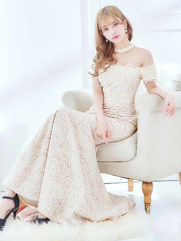 画像4: Lサイズあり【UNA VALERIE / ウナヴァレリェ】マーメイド/ 総レース/ オフショル/ チョーカー/ ロングドレス/ キャバドレス[OF05]