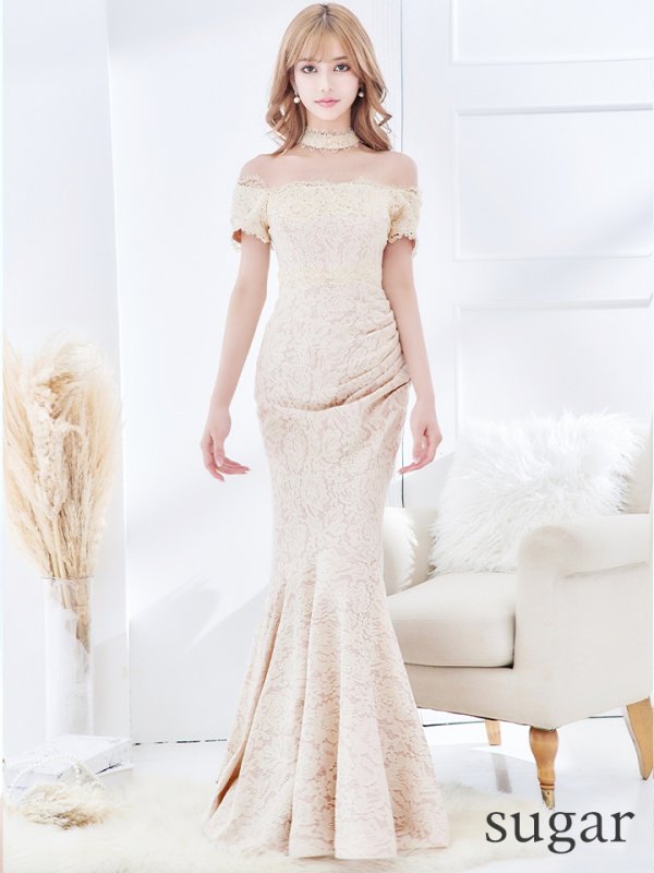 画像7: Lサイズあり【UNA VALERIE / ウナヴァレリェ】マーメイド/ 総レース/ オフショル/ チョーカー/ ロングドレス/ キャバドレス[OF05]