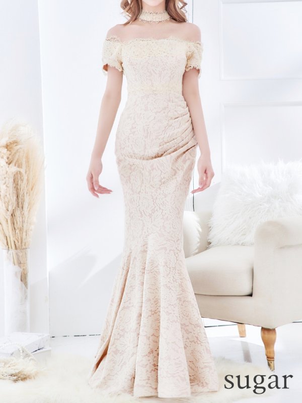 画像8: Lサイズあり【UNA VALERIE / ウナヴァレリェ】マーメイド/ 総レース/ オフショル/ チョーカー/ ロングドレス/ キャバドレス[OF05]