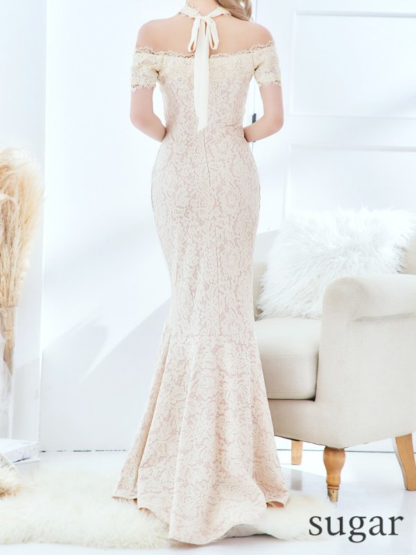 画像9: Lサイズあり【UNA VALERIE / ウナヴァレリェ】マーメイド/ 総レース/ オフショル/ チョーカー/ ロングドレス/ キャバドレス[OF05]