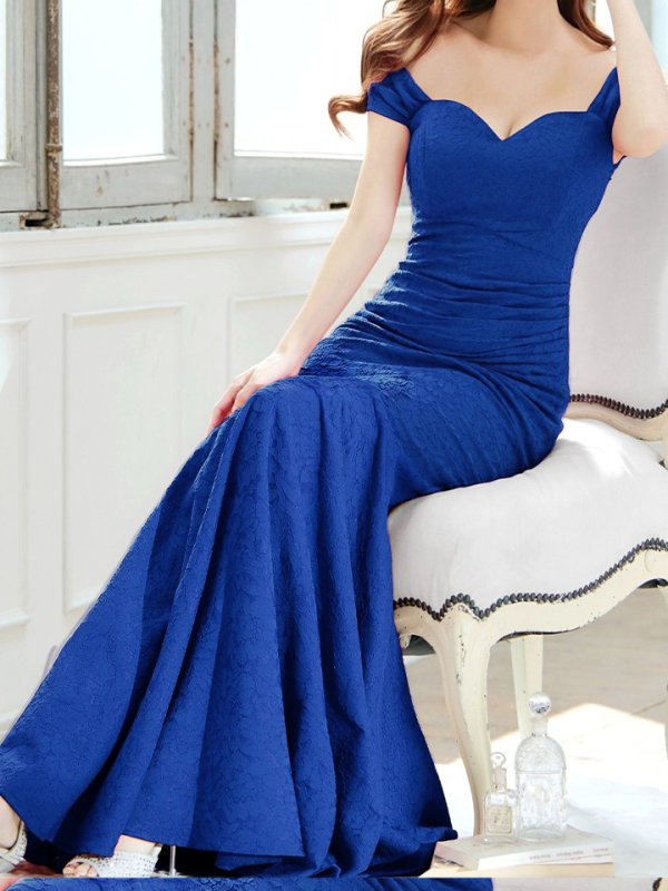 画像41: Lサイズあり【UNA VALERIE / ウナヴァレリェ】 フラワーレース/ オフショル/ タック/ マーメイド/ ロングドレス/ キャバドレス long[OF05]