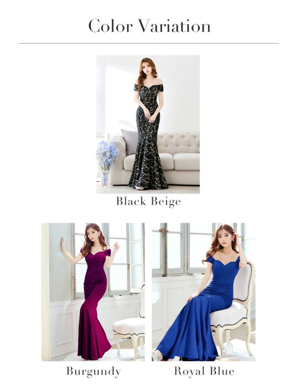 画像43: Lサイズあり【UNA VALERIE / ウナヴァレリェ】 フラワーレース/ オフショル/ タック/ マーメイド/ ロングドレス/ キャバドレス long[OF05]