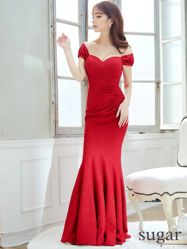 画像28: Lサイズあり【UNA VALERIE / ウナヴァレリェ】 フラワーレース/ オフショル/ タック/ マーメイド/ ロングドレス/ キャバドレス long[OF05]