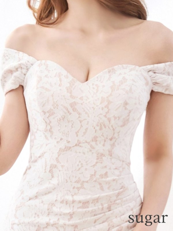 画像10: Lサイズあり【UNA VALERIE / ウナヴァレリェ】 フラワーレース/ オフショル/ タック/ マーメイド/ ロングドレス/ キャバドレス long[OF05]