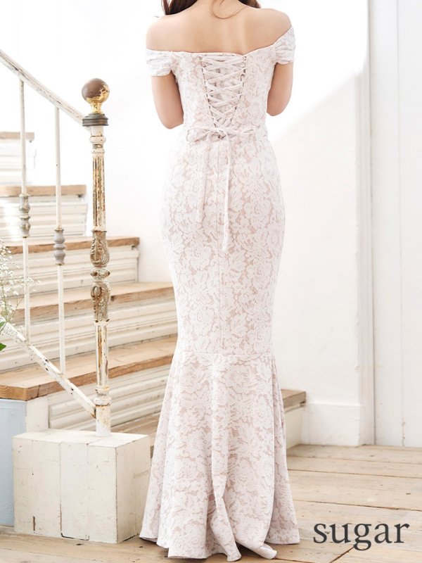 画像9: Lサイズあり【UNA VALERIE / ウナヴァレリェ】 フラワーレース/ オフショル/ タック/ マーメイド/ ロングドレス/ キャバドレス long[OF05]