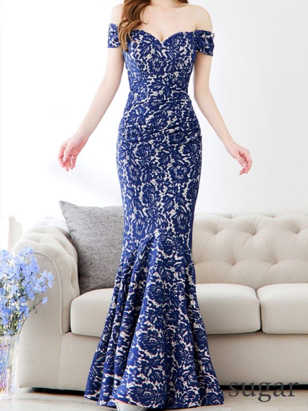 画像18: Lサイズあり【UNA VALERIE / ウナヴァレリェ】 フラワーレース/ オフショル/ タック/ マーメイド/ ロングドレス/ キャバドレス long[OF05]