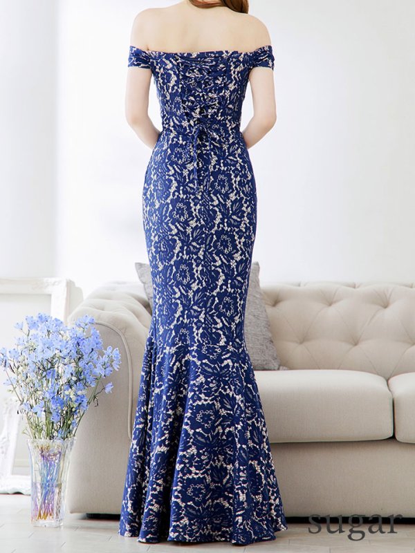 画像19: Lサイズあり【UNA VALERIE / ウナヴァレリェ】 フラワーレース/ オフショル/ タック/ マーメイド/ ロングドレス/ キャバドレス long[OF05]