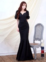 Lサイズあり【UNA VALERIE / ウナヴァレリェ】 総レース/ 半袖/ 袖あり/ サイドタック/ マーメイド/ ロングドレス long[OF05]